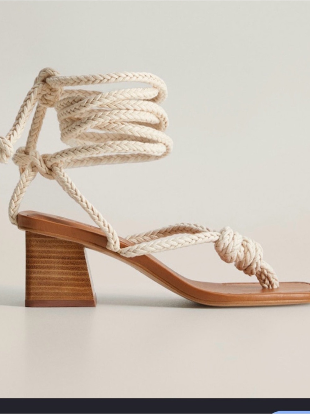 Mango White Wrap-Around Rope Block Heel Sandals